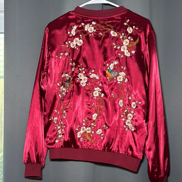 Embroidered Satin Bomber Jacket (NEVER WORN)- Red - Picture 2 of 2